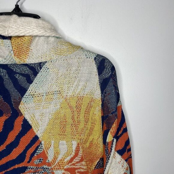 ALDOMARTINS Cardigan Womens 16 Orange Blue Geometric Wool Blend Naeba - Picture 7 of 10